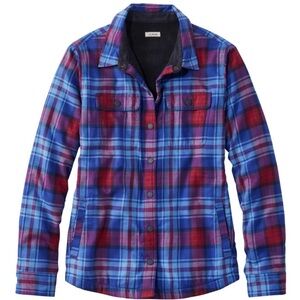 L.L Bean Fleece-Lined Flannel Shirt, Snap-Front Plaid
